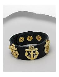Anchor Leather Bracelet In Brass