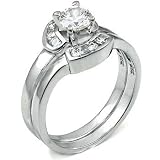 Sterling Silver Cubic Zirconia CZ Wedding Engagement Ring Set