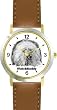 Old English Sheepdog (SC) Dog - WATCHBUDDY&reg; CLASSIC DELUXE TWO-TONE THEME WATCH - Arabic Numbers-Brown Leather Strap-Children's Size-Small ( Boy's Size & Girl's Size )