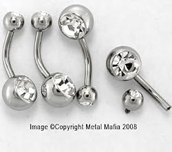 INTERNALLY THREADED CLEAR DOUBLE GEM BELLY RING BNAINTDGCL7/16 -14G 7/16