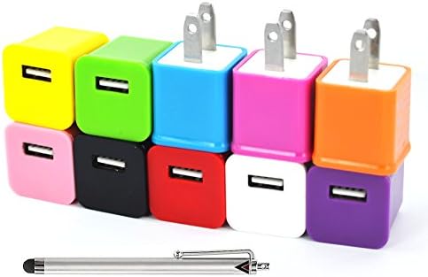 Dvacii® (Mixed Colors) 10X AC USB Power Adapter Home Wall Charger for iPhone, iPod and iPad, HTC, Samsung + More (Comes W/ Free Dvacii Stylus)