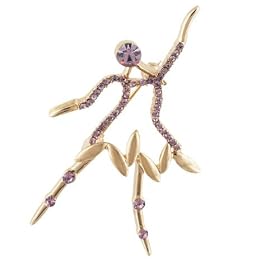 Gold Tone Purple Rhinestone Lady Pin Brooch by Pugster