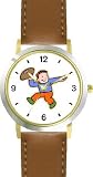 Little Boy Quarterback Football Theme - WATCHBUDDY® DELUXE TWO-TONE THEME WATCH - Arabic Numbers - Brown Leather Strap-Children's Size-Small ( Boy's Size & Girl's Size )