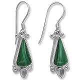 Sterling Silver Malachite and Moosntone Earrings by Sajen
