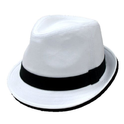 DKY Basic Polyester Woven Fedora Hats - (3 Different Colors), S-M, White / Black