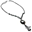 Black Onyx Bead Y-Drop Necklace in Assorted Shapes with Round Ornament - 2" Ornament, 26" Length Necklace