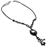 Black Onyx Bead Y-Drop Necklace in Assorted Shapes with Round Ornament - 2