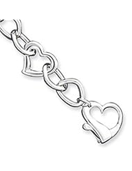 Sterling Silver Polished 3-D Heart Link Bracelet