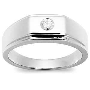 14k White Gold Men's Diamond Ring (1/5 cttw, H-I Color, I1-I2 Clarity), Size 11