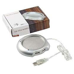 USB Tea/Coffee Cup/ Mug Warmer with 4 Port USB Hub (silver)