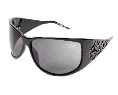 Just Cavalli Sunglasses Designer Fashion Womens AUTHENTIC Shiny Black, Shiny Gunmetal Net Frame|Dark Grey Lens JC197S 01A