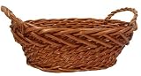 Chunky Weave Rustic Oval Basket with Handle (dark stain)