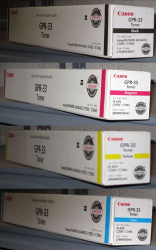 Canon GPR-33 OEM Genuine Toner Cartridge Combo for Canon ImageRunner C7055/C7065 Printer BCMY One Each: 2792B003AA, 2796B003AA, 2800B003AA, 2804B003AA