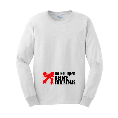 Do Not Open Before Christmas Funny Maternity Long Sleeve T-Shirt (NOT Maternity Sized) Christmas Xmas Santa Cute Pregnancy Pregnant Baby Shower Gift Expecting Mother Mommy Long Sleeve Tee