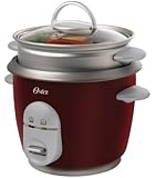 Oster 4722 3-Cup uncooked resulting in 6-Cup cooked Rice Cooker with Steaming Tray, Red