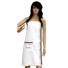 Wellness Saunatuch Uni Sarong-Saunakilt f�r die Dame, Farbe: rein - wei� mit Stickerei in lila, Material: 330g/m�