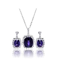 Nickel Free Sterling Silver Pendant & Earring Sets Purple CZ Center Set