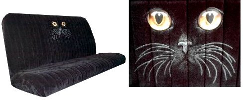 Cover image : Car Truck SUV Cat Eyes Print Rear Bench or Small Truck Seat Covers Black 2 piece Universal Print Vehicle Seatcovers