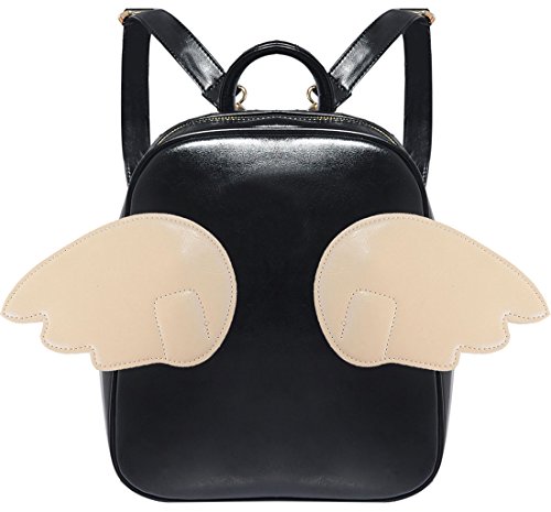 Tinksky® Lovely Cartoon Candy Color Fashion College Style Wings of an Angel Backpack Shoulders Bag 5 Colors (Black)