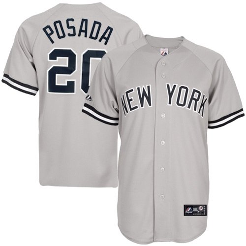 MLB Men's New York Yankees Jorge Posada Road Gray Short Sleeve 6 Button Synthetic Replica Baseball Jersey Spring 2012  (Road Gray, Large)