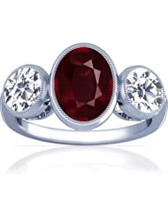 18K White Gold Oval Cut Ruby Three Stone Ring (GIA Certificate)