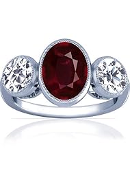 14K White Gold Oval Cut Ruby Three Stone Ring (GIA Certificate)