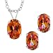 2.10 Ct Oval Azotic Ecstacy Topaz .925 Sterling Silver Earrings Pendant Set 18