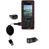 Retractable USB Hot Sync Compact Kit with Car & Wall Charger for the Sony Ericsson C902 - Gomadic Brand w/ TipExchange Technology
