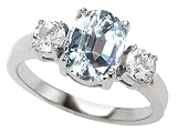 2.60 cttw 925 Sterling Silver 14K White Gold Plated Genuine Oval Aquamarine Engagement Ring - Gold Plated Silver