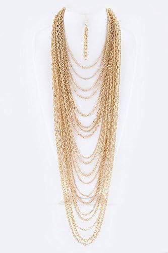 Trendy Fashion Jewelry Million Chains Statement Layered Necklace Set By Fashion Destination | (Gold)