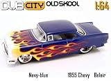 Jada Dub City Oldskool Navy Blue 1955 Chevy Bel Air with Flames 1:64 Scale Die Cast Car