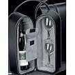 Black Leather Wine Carrier Caddy Bag w/ Two Glasses,Stopper/Opener -Nice Bar Set