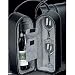 Black Leather Wine Carrier Caddy Bag w/ Two Glasses,Stopper/Opener -Nice Bar Set