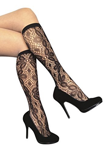 Sock Snob - 1 Pair Ladies Knee High Floral Lace Socks - One Size 5-9 Usa - Black