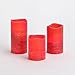 Red Flameless Pillar Candle Set | Warm White LEDs, Textured Wax Finish, Melted Edge, Timer Option | Batteries Included - 3 Pack