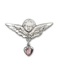 Sterling Silver Baby Badge with Pink Miraculous Charm and Angel w/Wings Badge Pin