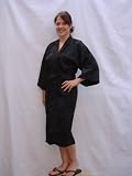 Black Thai Silk Dressing Gown / Kimono Robe with Oriental Pattern