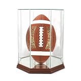 Football Display Case - Upright with Glass Top and Octagon Wood Base