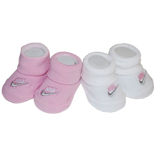 41z0R%2BoVl0L 2 Pair Nike Newborn Infant Baby Booties, Pink and White.