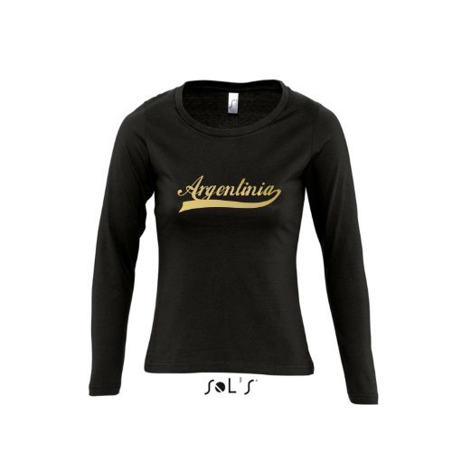 Argentinia Oldschool Argentinien LÄNDERSHIRT EM / WM FAN Trikot – Damen Langarm Longsleeve T-Shirt S-XL , Deep black – gold , M