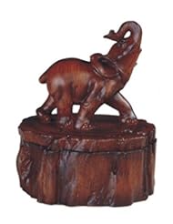 Home: 3.5 Inch Wood Like Trinket Box with Elephant Standing Statue Figurine - GSC