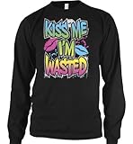 Kiss Me I'm Wasted Mens Thermal Shirt, Funny Trendy Hot Neon And Silver Funky Designs Mens Long Sleeve Thermal, Large, Black Kiss Me I'm Wasted Mens Thermal Shirt, Funny Trendy Hot Neon And Silver Funky Designs Mens Long Sleeve Thermal, Large, Black