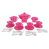Princess Tea Party Set with Pink Tea Cups, Saucers, and Utensils (23 pcs)