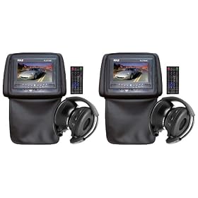Pyle PLD76BK Pair of Adjustable Headrests with Built-In 7-Inch TFT/LCD Monitor, DVD Player & IR/FM Transmitter (Black Color)
