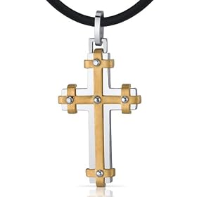 Impressive Devotion: Unisex Stainless Steel and Brass Modern Cross Pendant Necklace Free Shipping