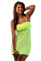 Strapless  Summer Bandeau Neck Polyester Short  Dress With Ruffles