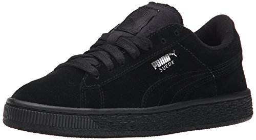 PUMA Suede JR Sneaker (Little Kid/Big Kid) , Black Puma Silver, 5.5 M US Big Kid