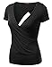 Doublju Women Short Sleeve Deep V Neck Trendy Open Back Wrap T shirt