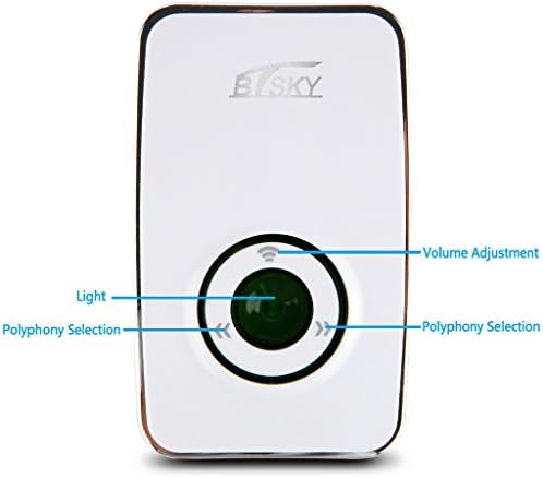 BTSKYTM Plug-in Cordless Door Bell Wireless Door Chime Tow Receivers with Sound and LED Flash 36 Melodies IP44 Waterproof Transmitter Up to 120m Range