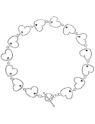 Amethyst Heart Link Toggle Bracelet in Sterling Silver, 8 Inch